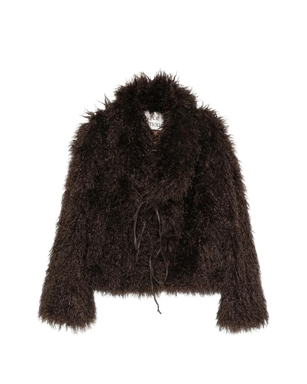Source Unknown Black Hathi Belted Faux-Fur Jacket