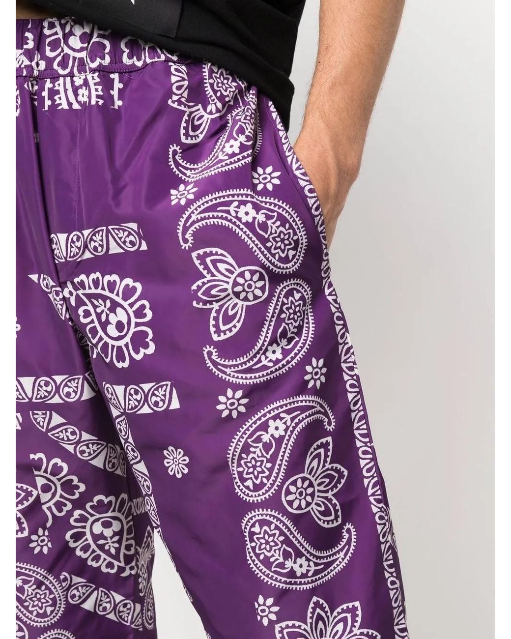 Palm Angels Purple Bandana-Print Logo Trousers for men