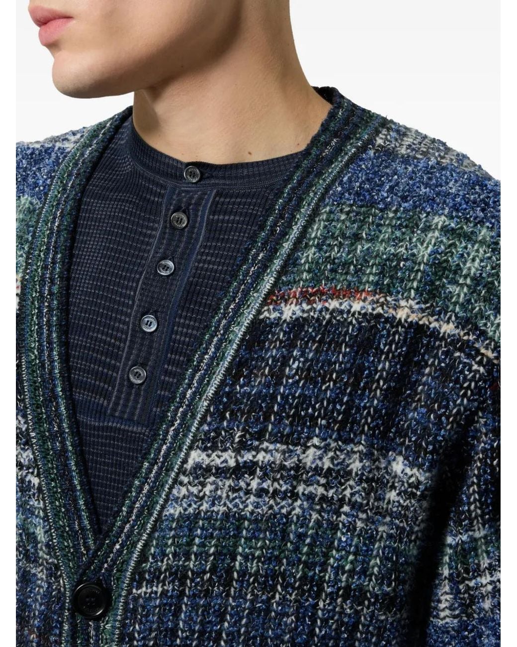 Missoni Blue Cardigan V-Neck Wool-Blend Cardigans for men