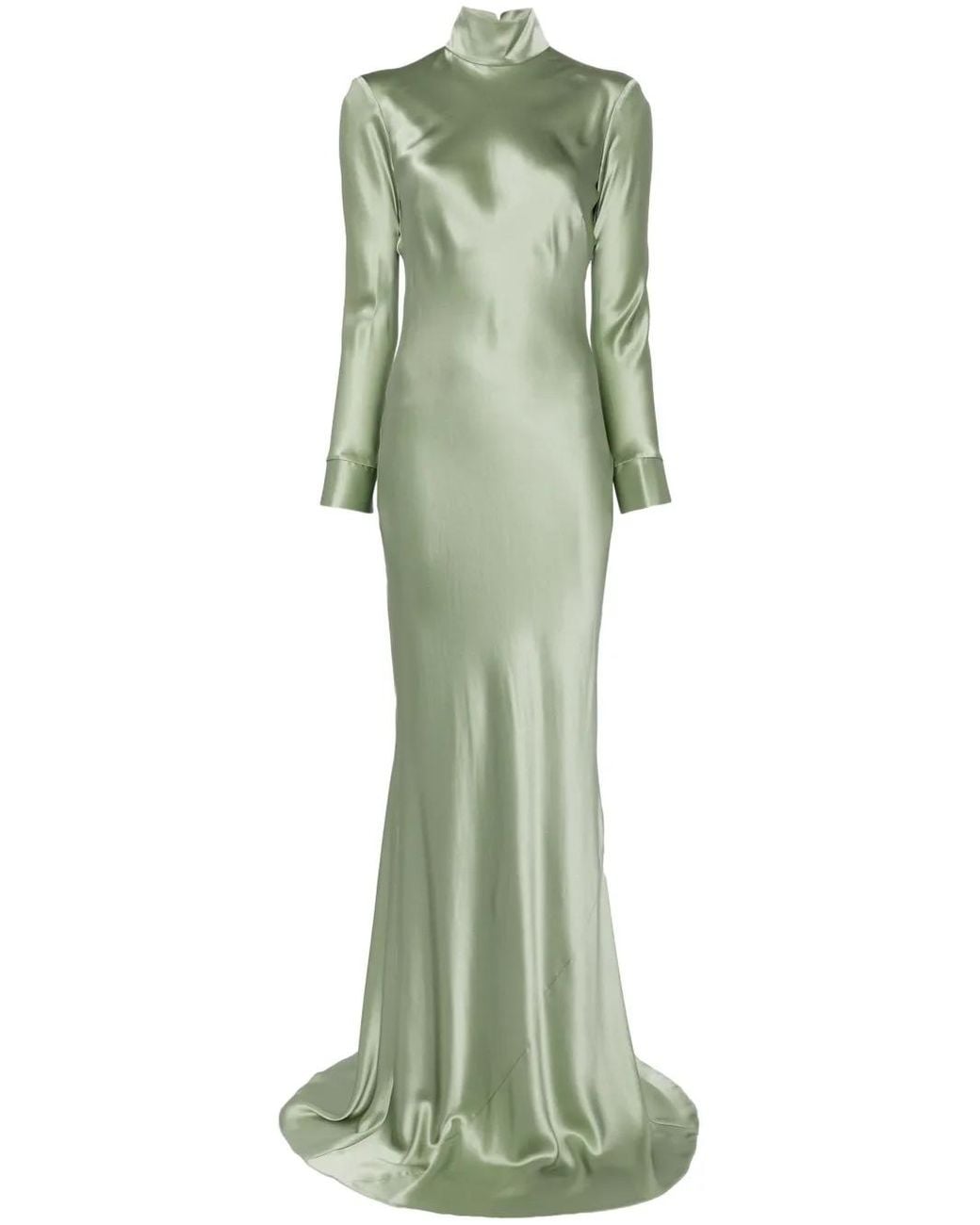 Michelle Mason Green Long Sleeve Silk Gown