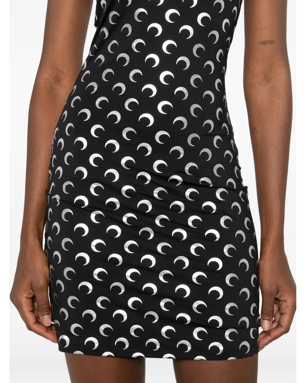 MARINE SERRE Black Moon Foil Printed Jersey Straps Mini Dress