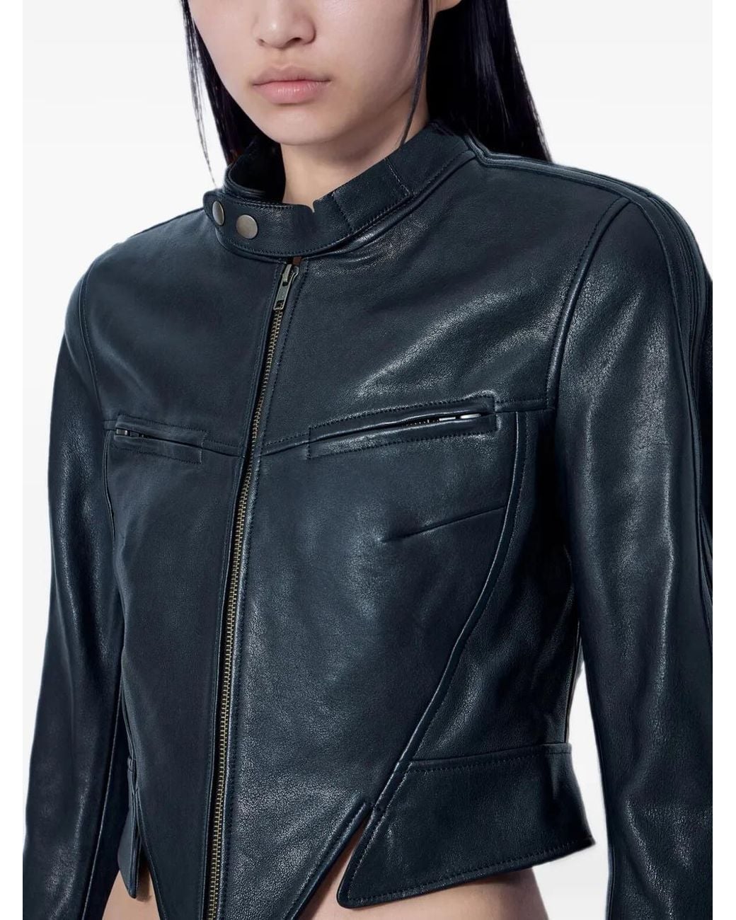 KNWLS Blue Claw Cropped Leather Jacket