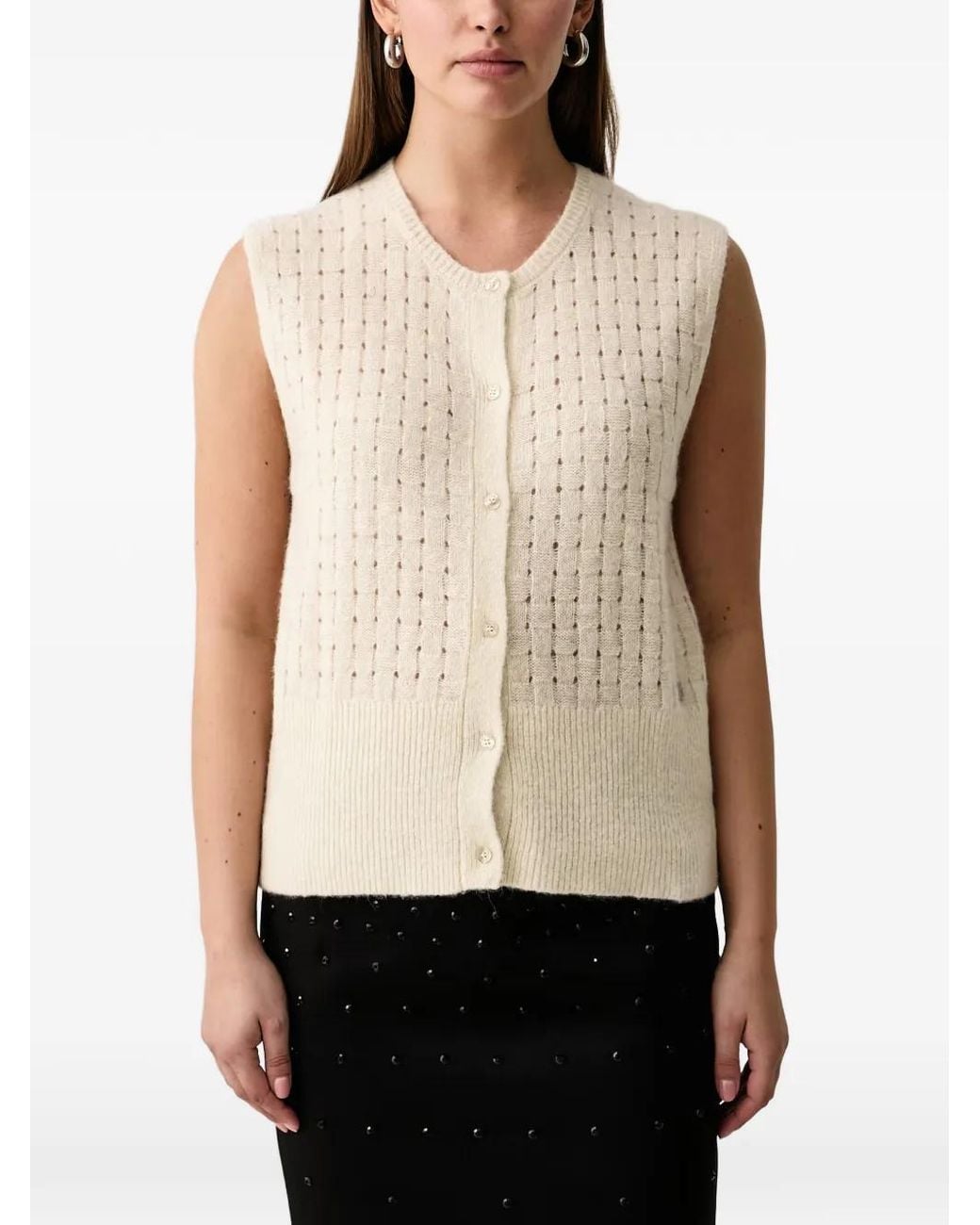 Trussardi Natural Basket-Weave Button-Up Vest
