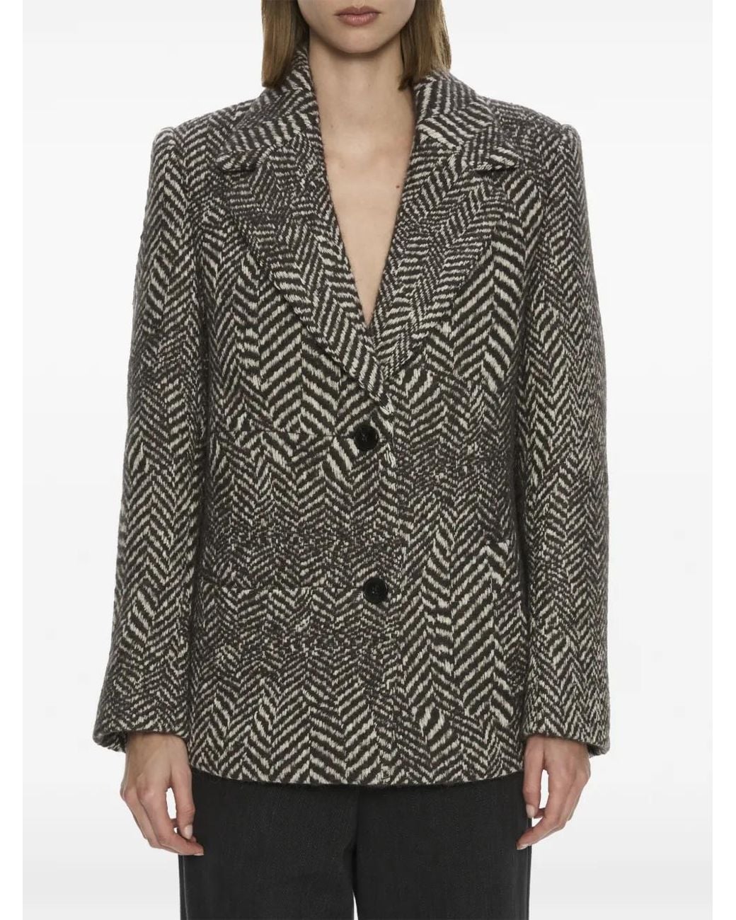 Christopher Esber Gray Warped Herringbone-Pattern Peacoat