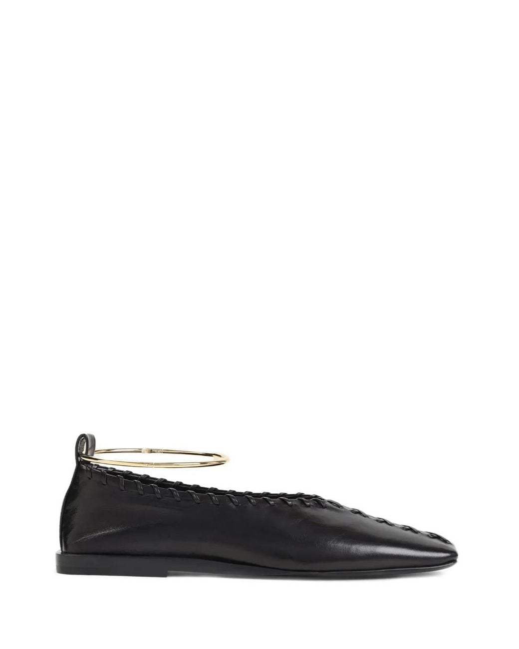 Jil Sander Black Ring Whipstitch Anklet Ballet Flats