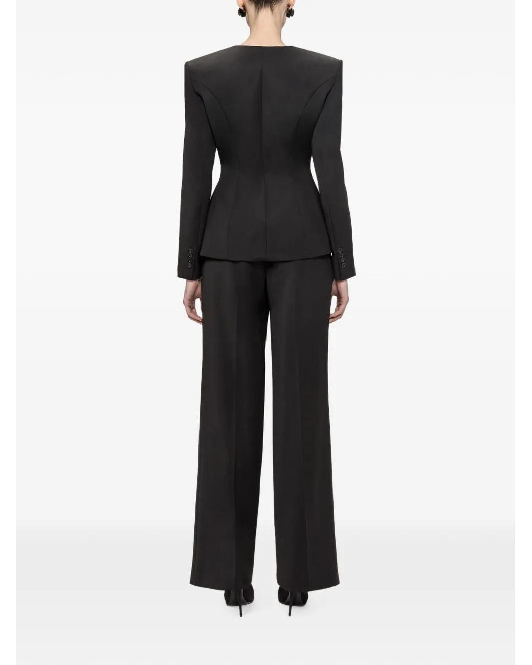 Nissa Black Wool-Blend Ruched Blazer