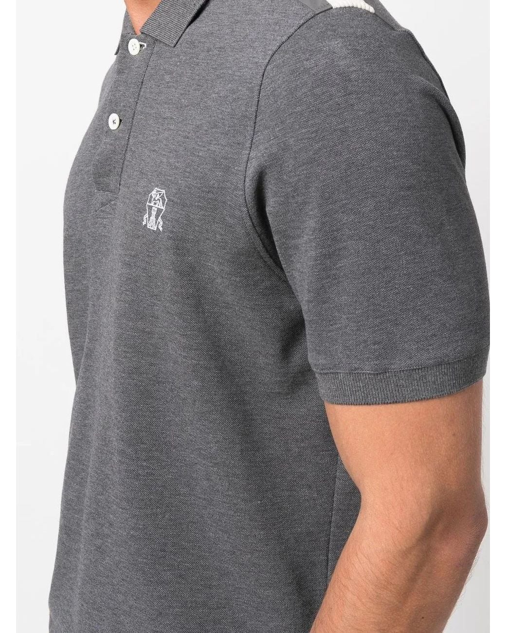 Brunello Cucinelli Gray Logo-print Cotton Polo Shirt for men