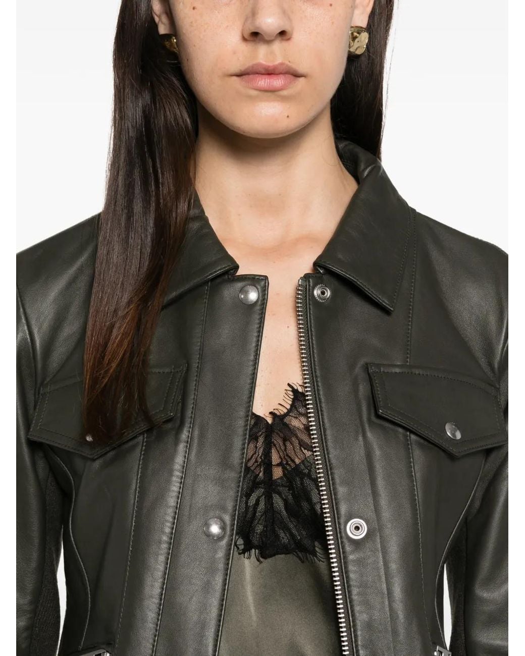 IRO Green Panelled Leather Jacket
