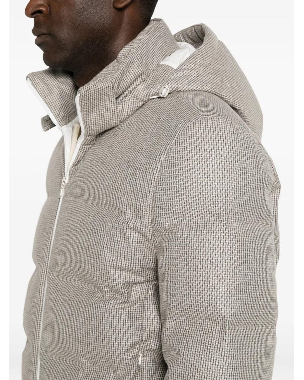 Brunello Cucinelli Gray Houndstooth-Pattern Quilted Jacket for men