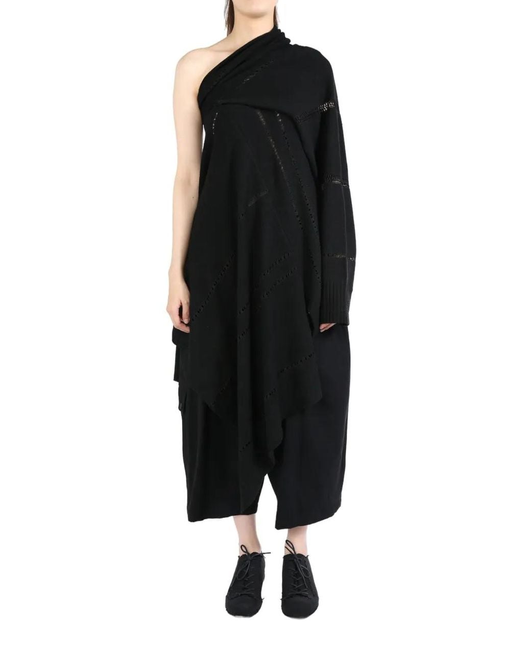 Yohji Yamamoto Black Off-Shoulder Asymmetric Pullover