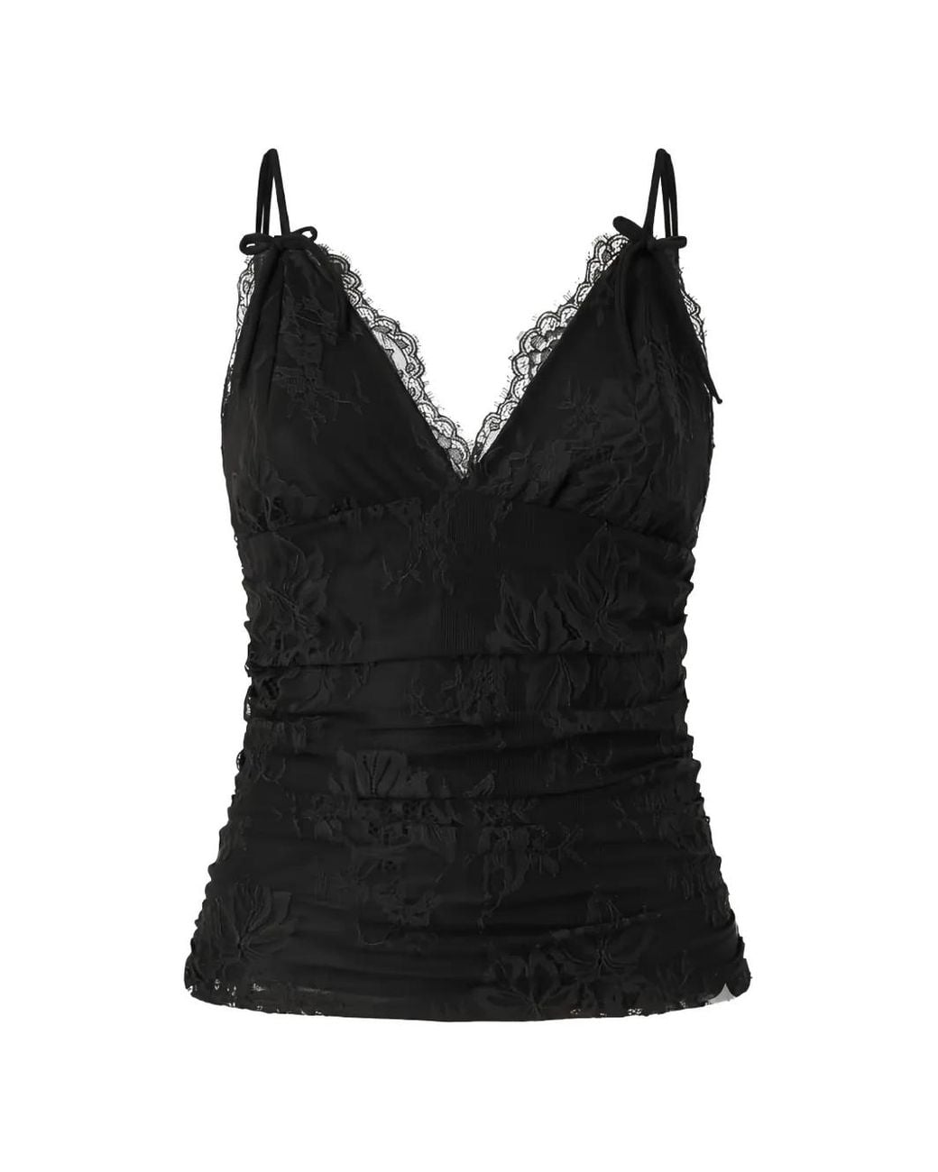 Pinko Black Floral Lace Top With Shoulder Straps