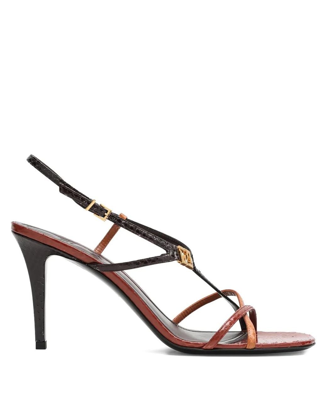Fendi Brown 85Mm Leather Ffold Heeled Sandals