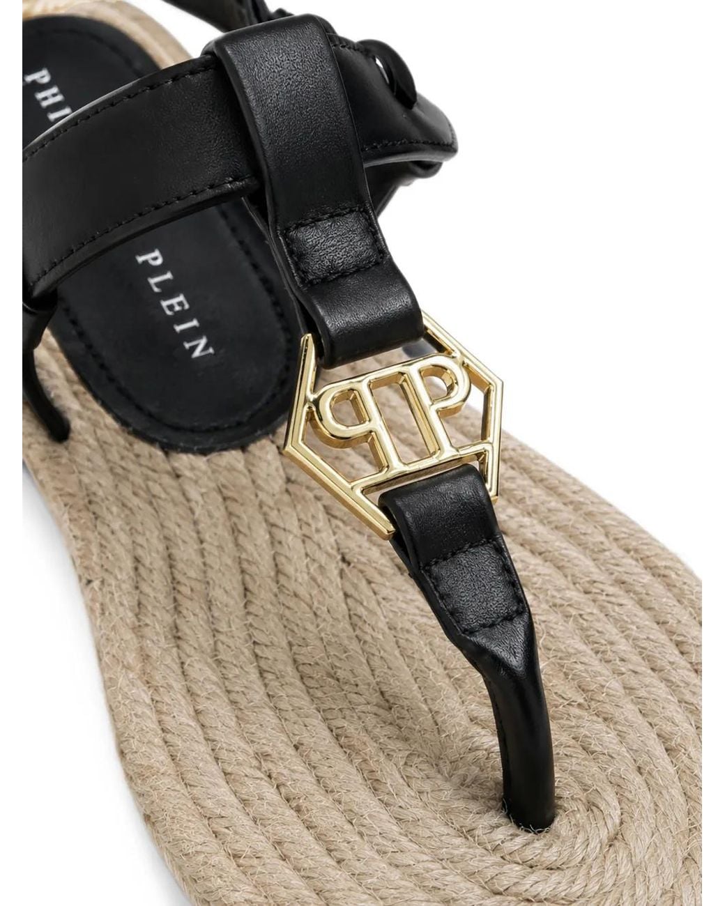 Philipp Plein Black Sandales En Cuir Nappa À Bride En Corde