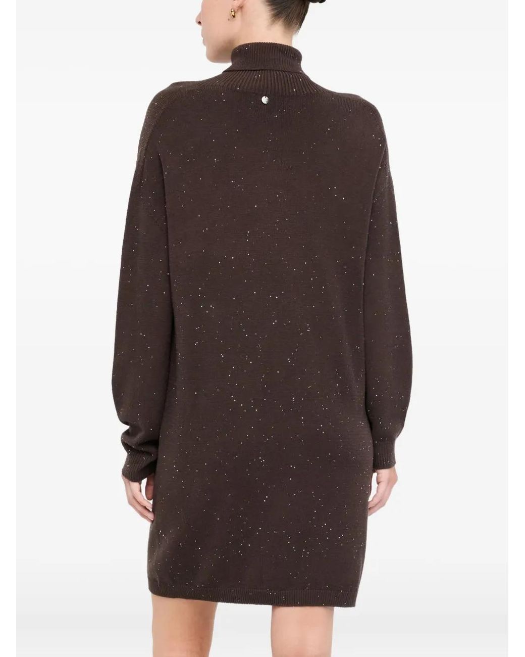 Liu Jo Brown Dress Featuring An Embellished Roll Neck