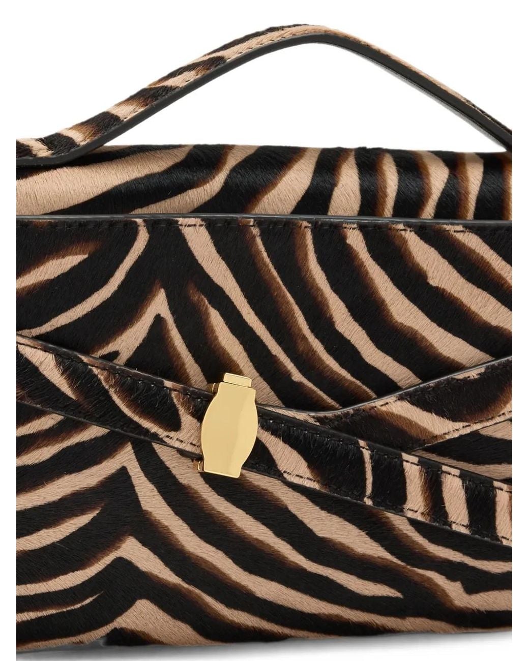 Veronica Beard Black Dash Animal-Print Calf Hair Clutch Bag