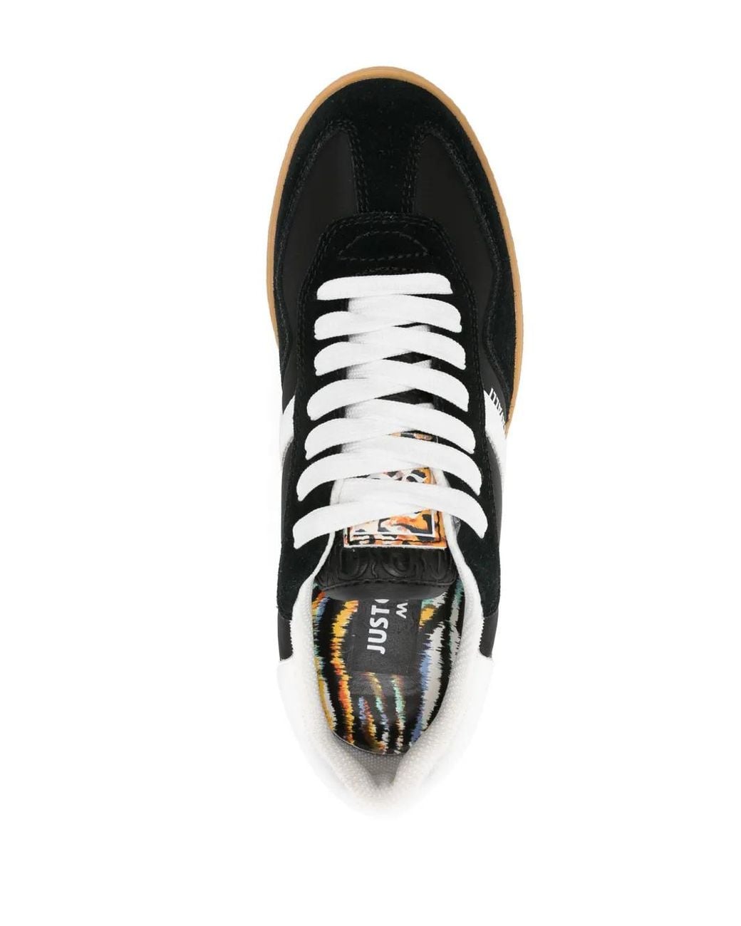 Just Cavalli Black Panelled Leather Lace-Up Sneakers