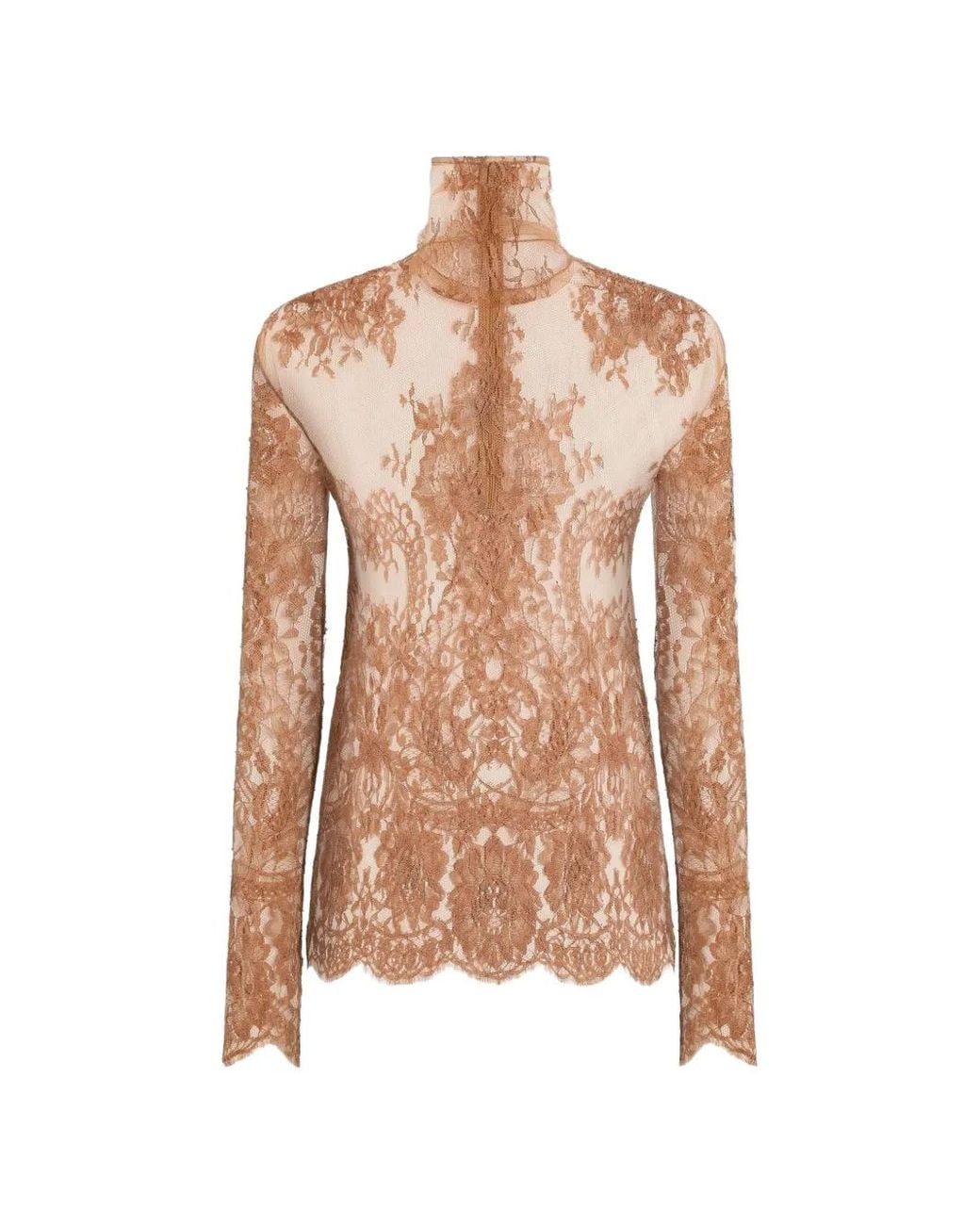 Dolce & Gabbana Pink Lace-Panelled High-Neck Top