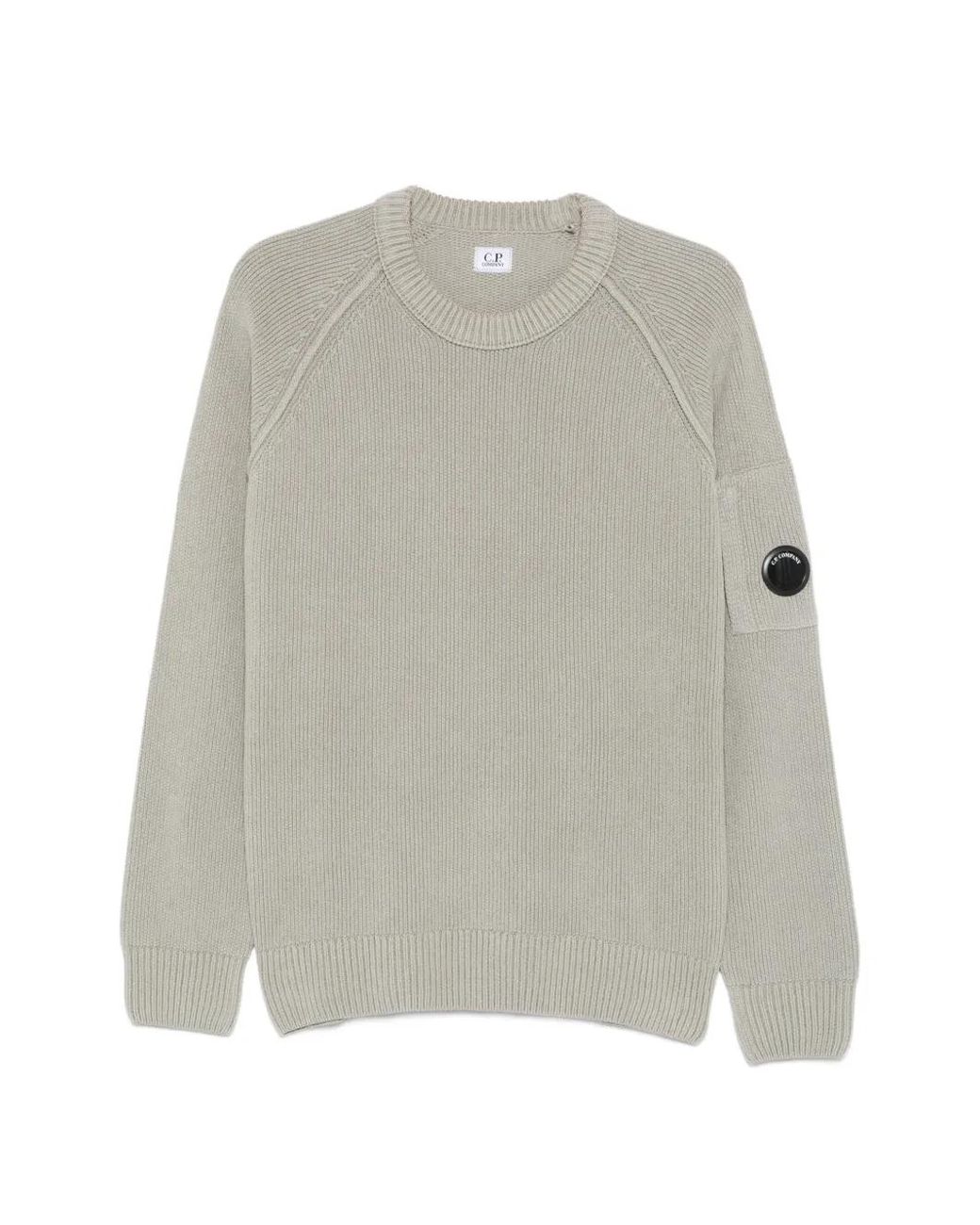 C P Company Gray Chenille Cotton Lens Crewneck Sweater for men