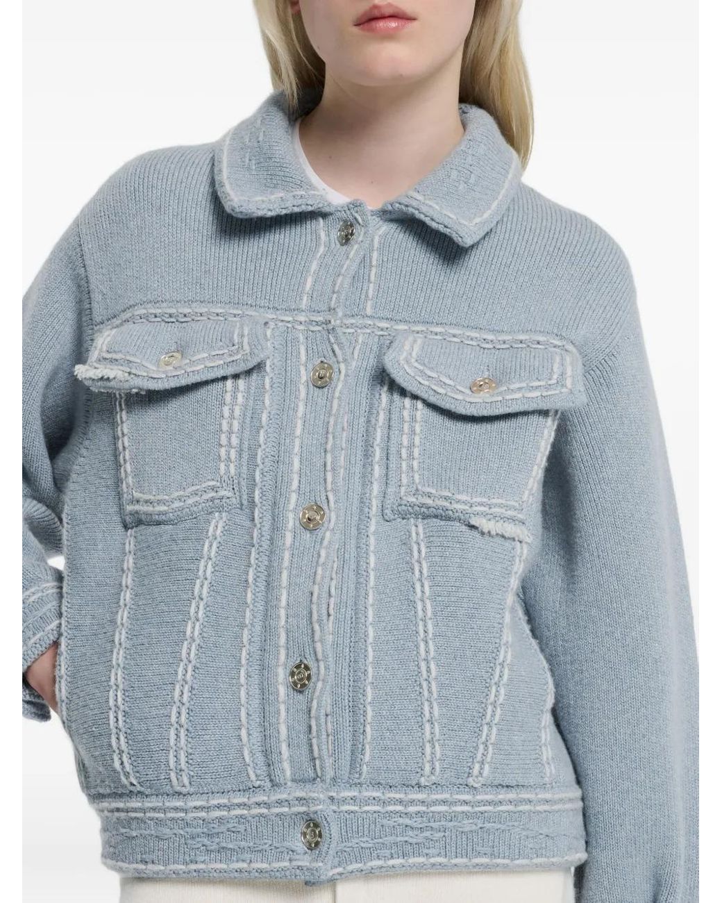 Barrie Blue Contrast-Stitching Jacket