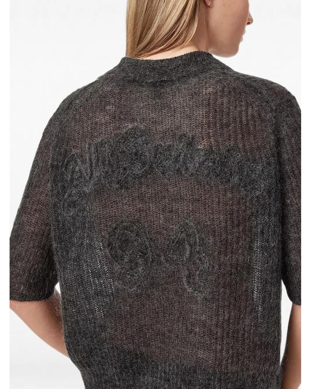 AllSaints Black Logo-Embroidered Polo-Style Sweater