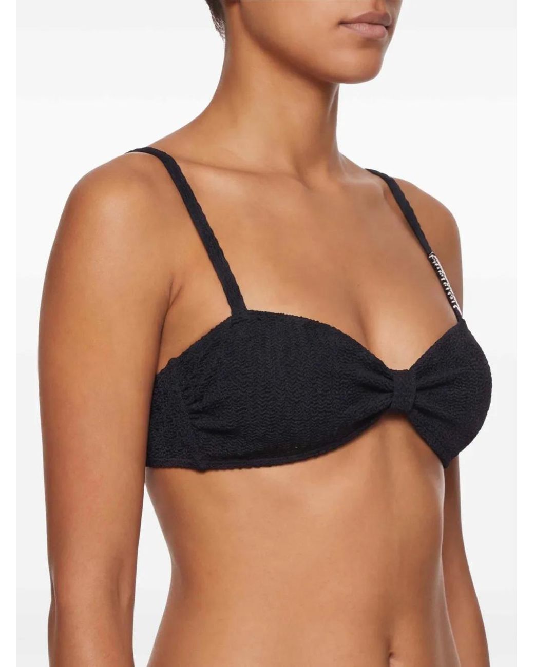 Moschino Black Logo-Detail Crinkled Bikini Top