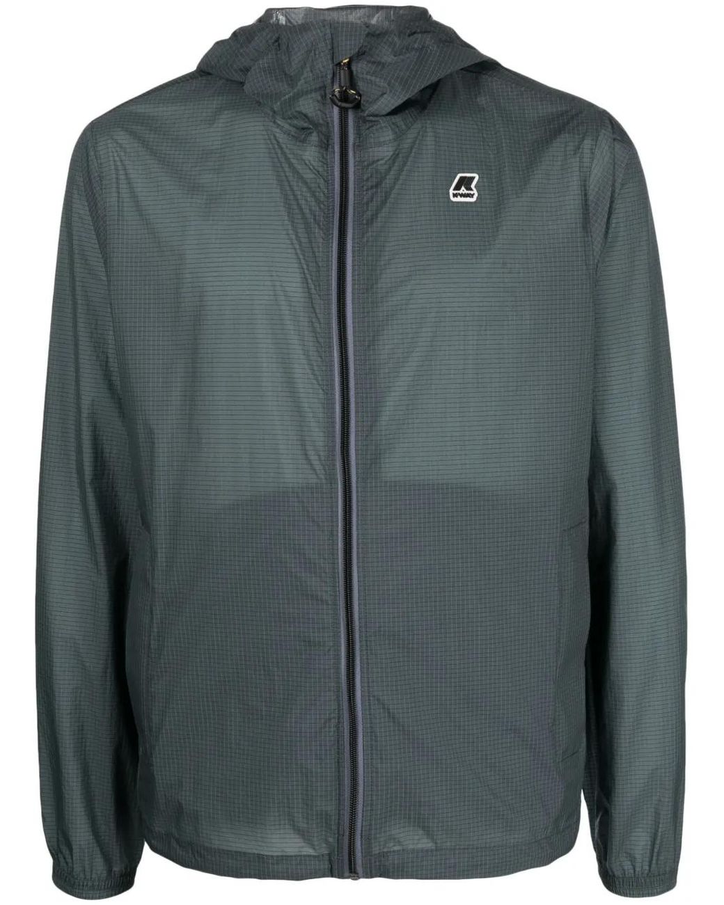 K-Way Gray Logo-Patch Hooded Jacket for men