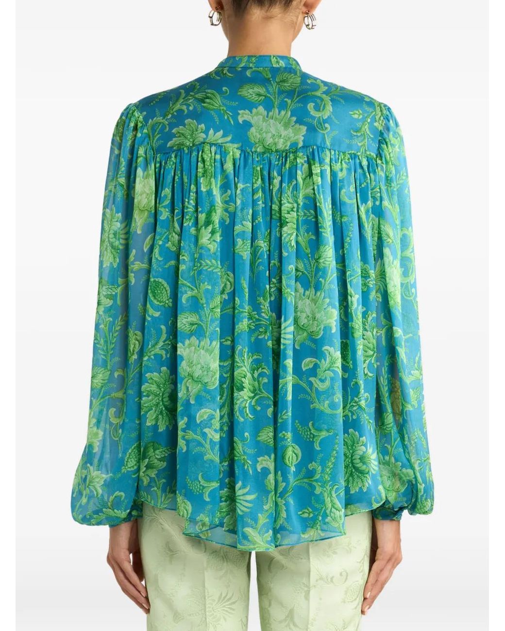 Etro Green Gathering Floral Top