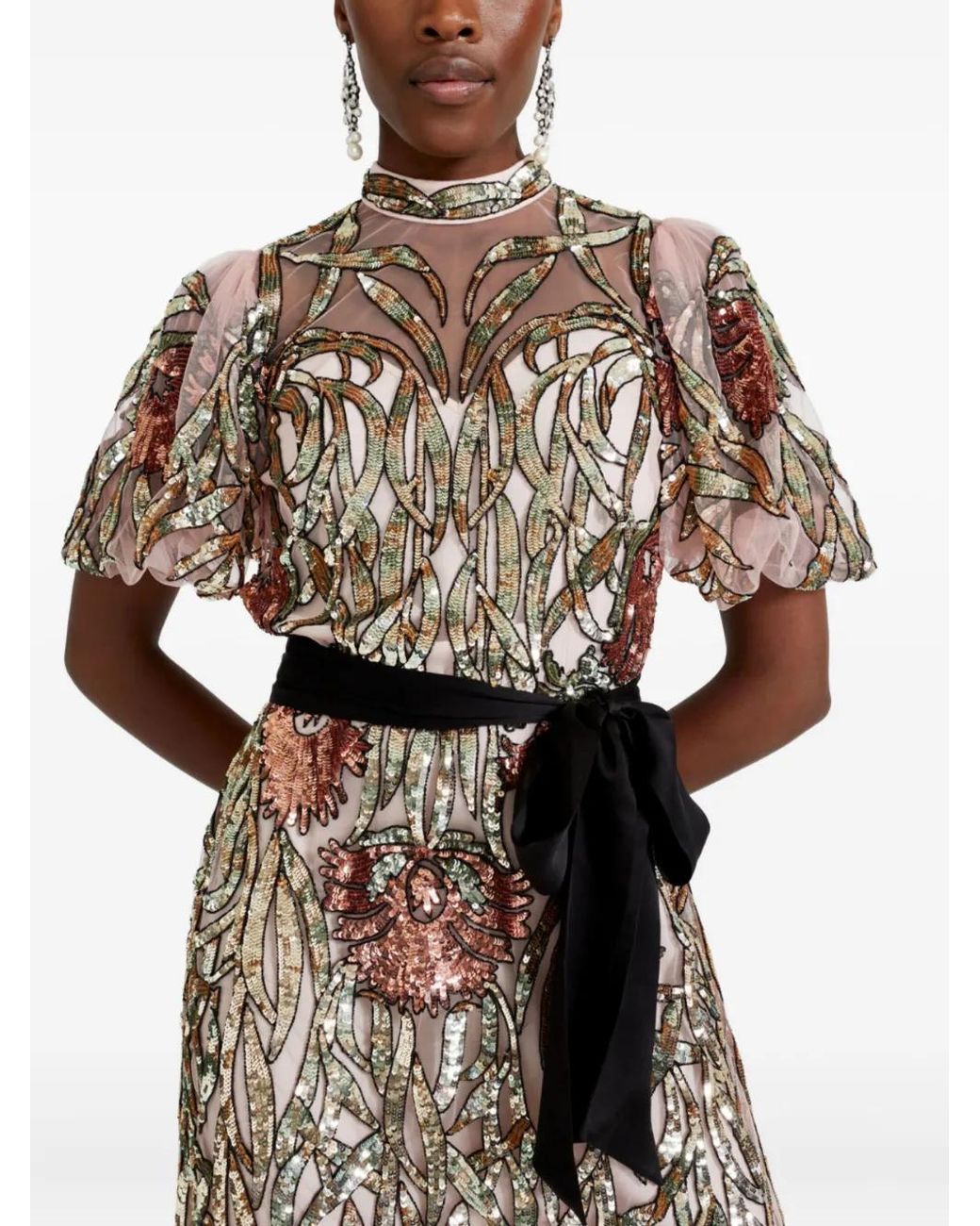 Temperley London Natural Suzani Sequin-Embellished Midi Dress