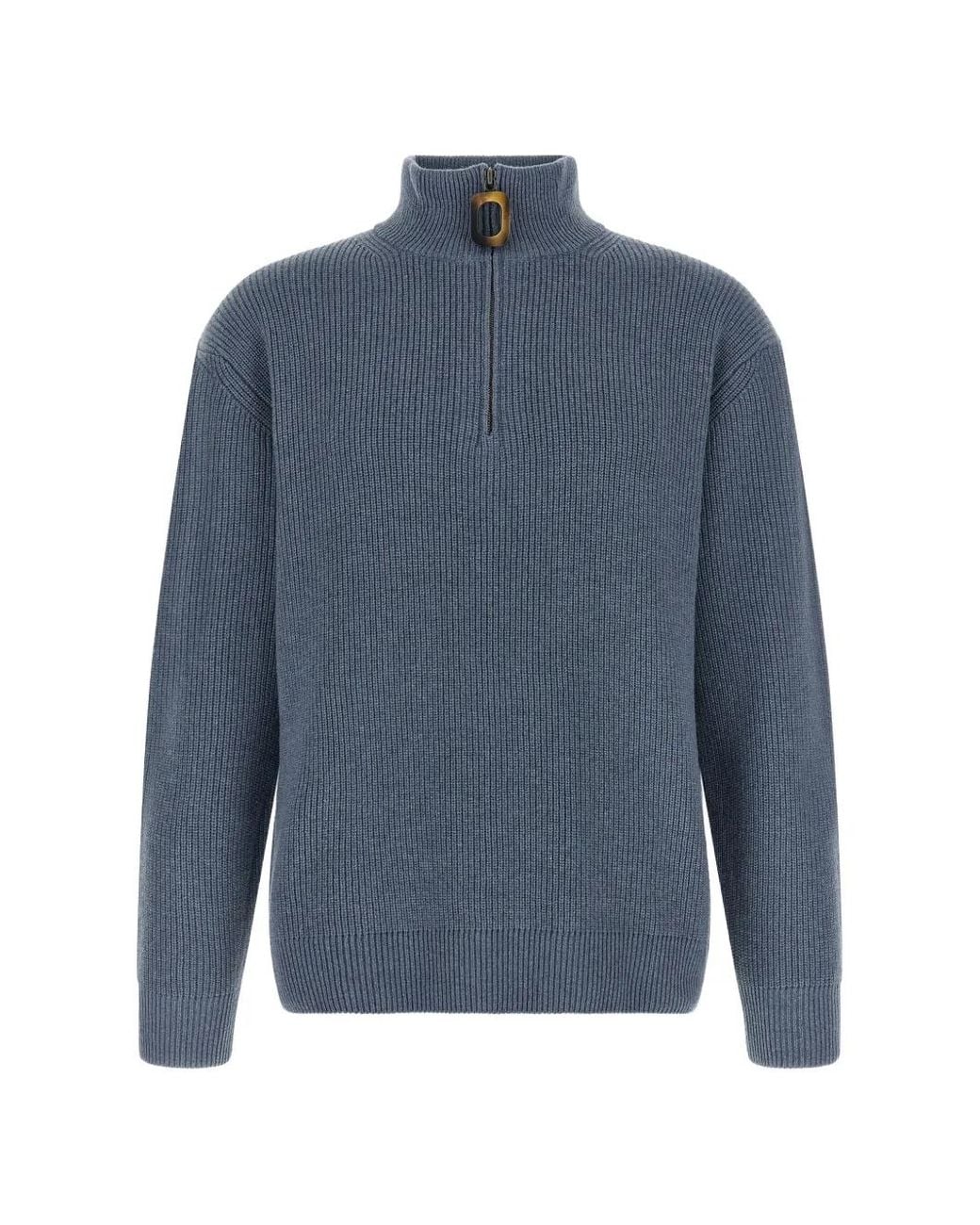 J.W. Anderson Blue Ribbed-Knit Half-Zip Sweater for men