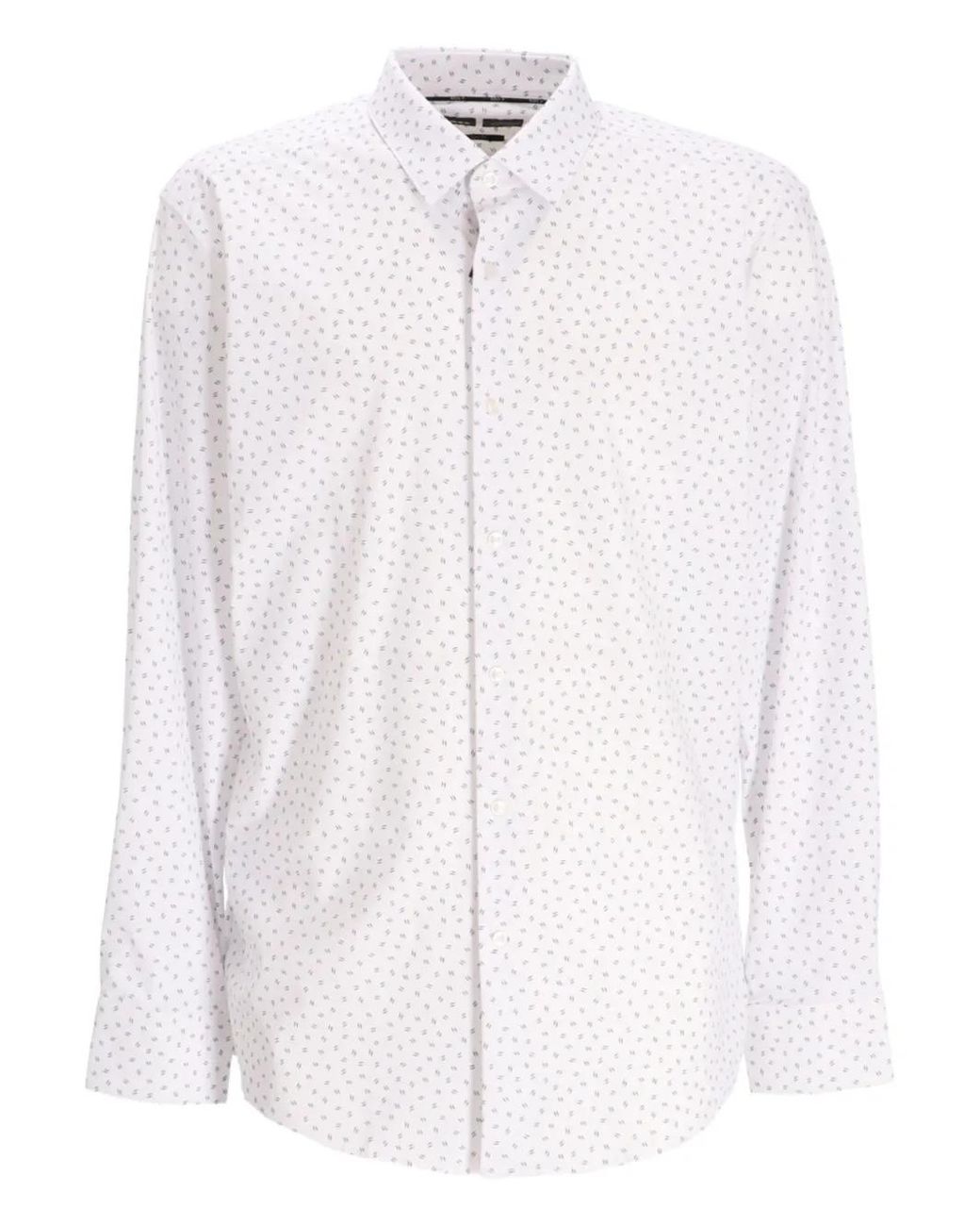 Boss White Micro-Pattern Long-Sleeve Shirt for men
