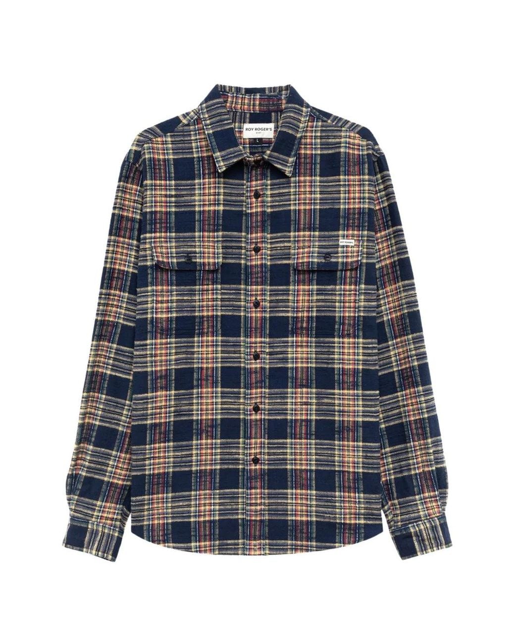 Roy Rogers Blue Work Check-Pattern Flap-Pocket Shirt for men