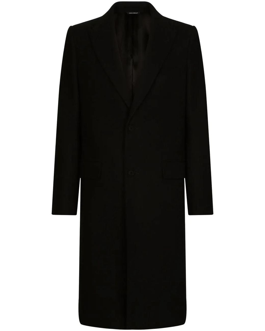 Dolce & Gabbana Black Single-Breasted Wool Coat for men