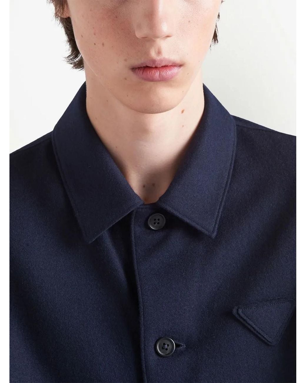 Prada Blue Triangle-Logo Wool-Blend Shirt for men