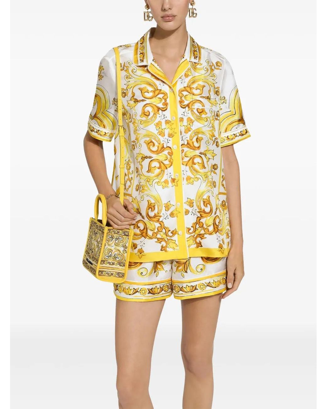 Chemise En Soie À Imprimé Majolica Dolce & Gabbana en coloris Metallic