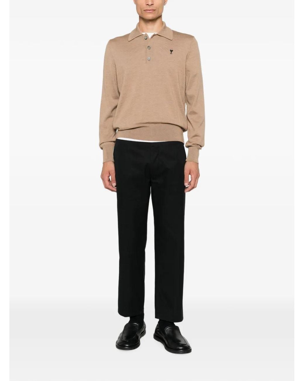 AMI Black Straight-Leg Logo-Patch Trousers for men