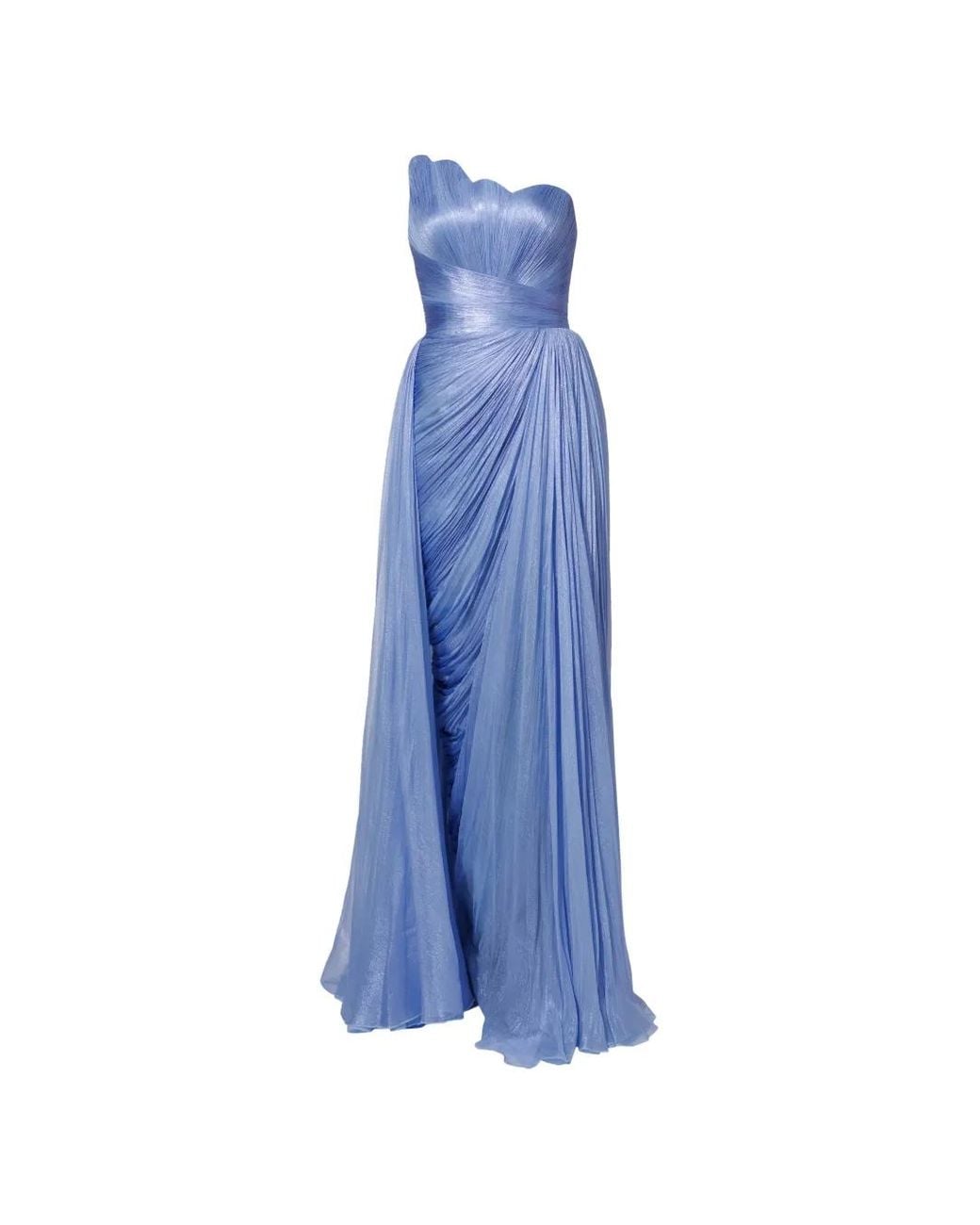 IRIS SERBAN Blue Valery Asymmetric Pleated Gown