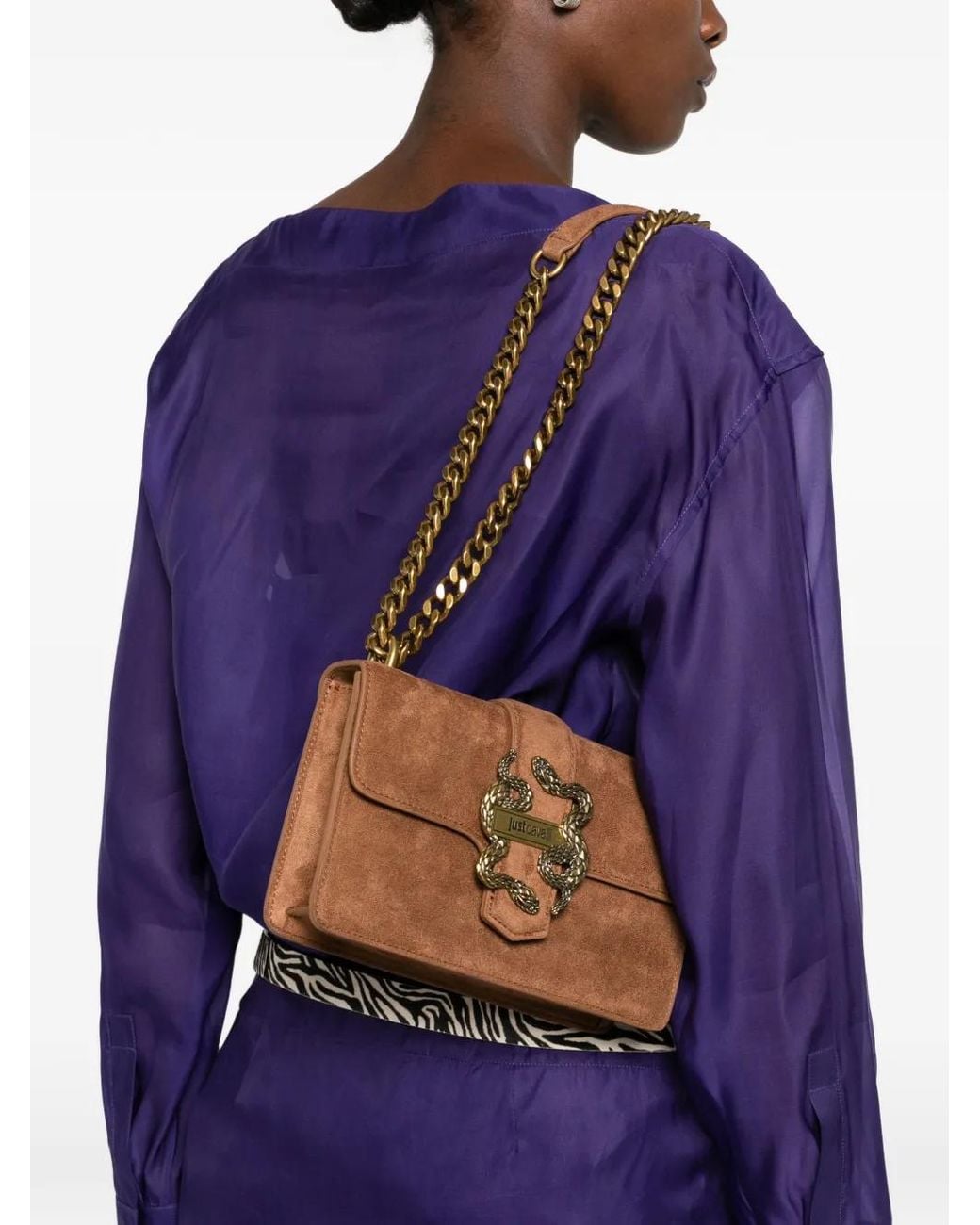 Just Cavalli Snake-Plaque Suede Shoulder Bag in Blue | Lyst UK