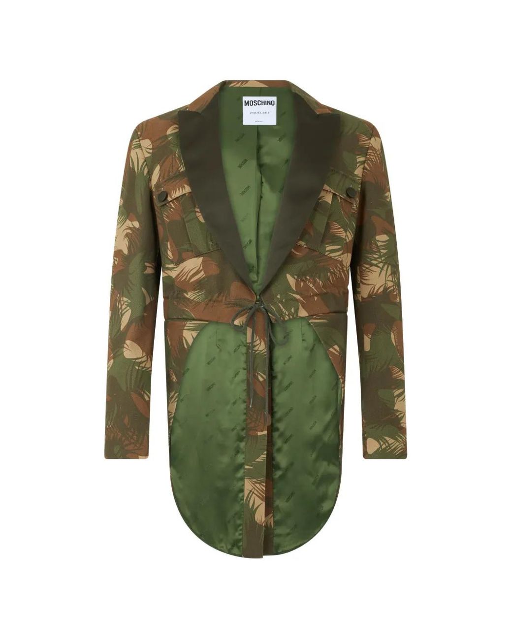 Moschino Green Camouflage-Print Notched-Collar Jacket for men