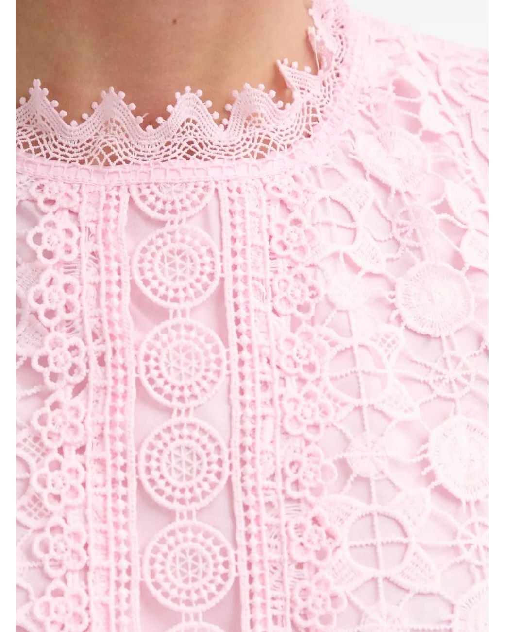 Morgan Pink Lace-Overlay Short-Sleeve Top