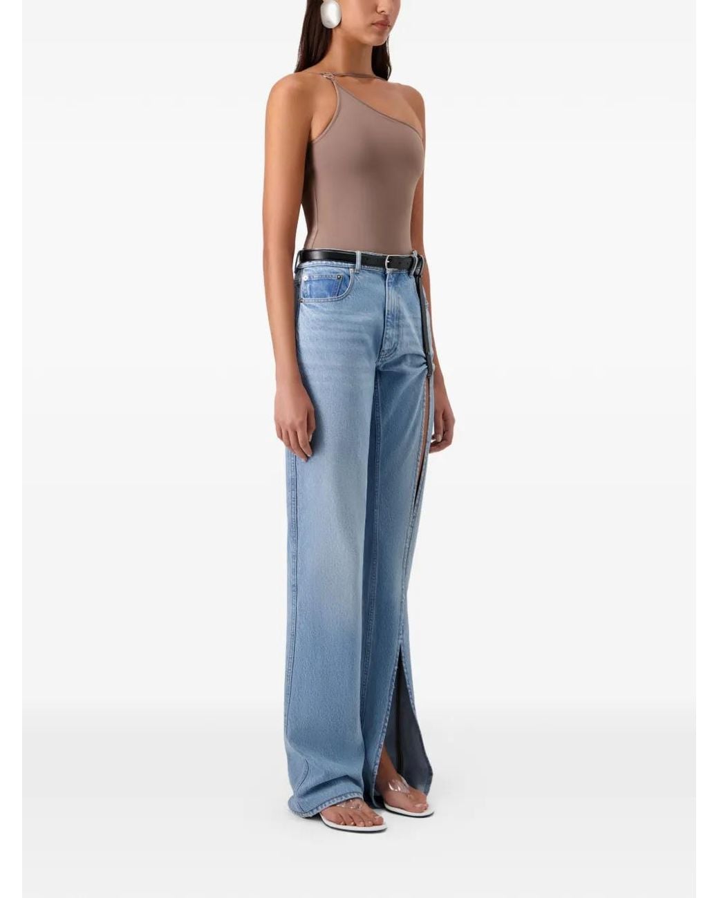 Coperni Brown One-Shoulder Swimsuit