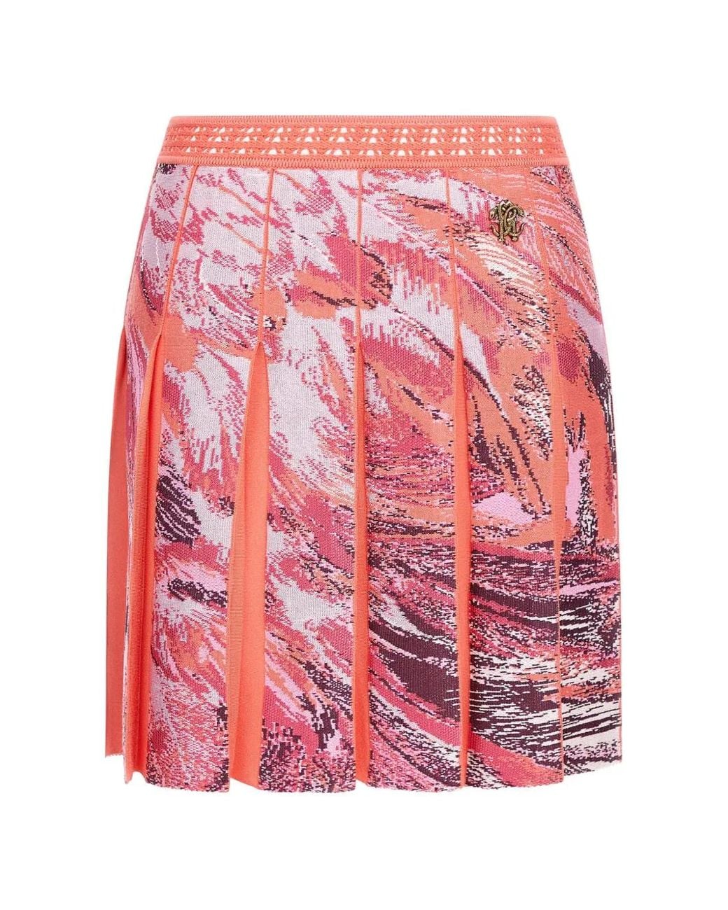 Roberto Cavalli Pink Pleated Abstract-Print Mini Skirt