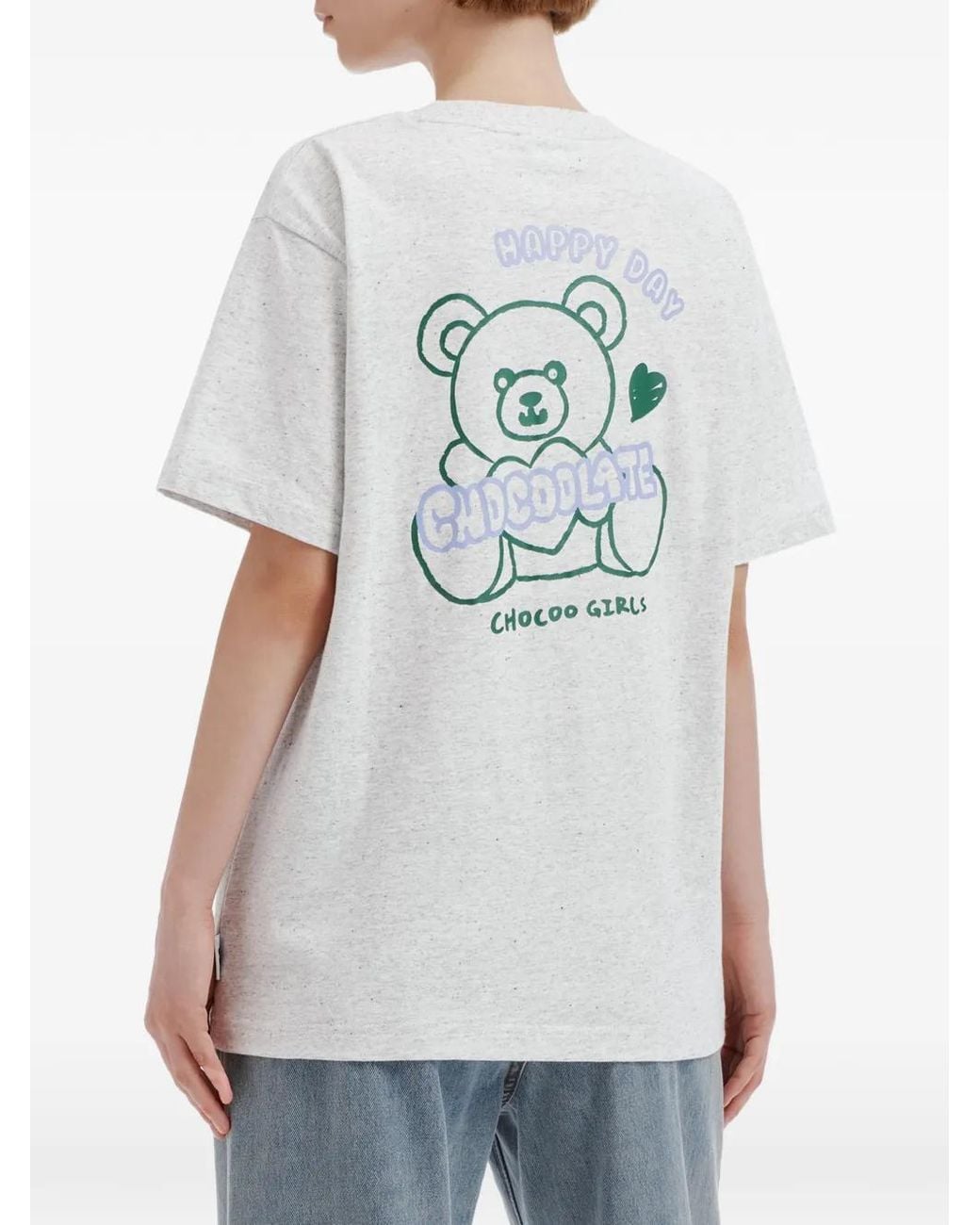 Chocoolate White Bear-Print Cotton T-Shirt