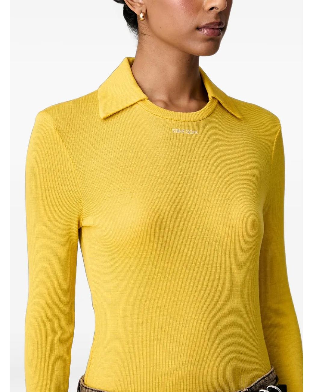 Stine Goya Yellow Logo-Embroidered Ribbed Top