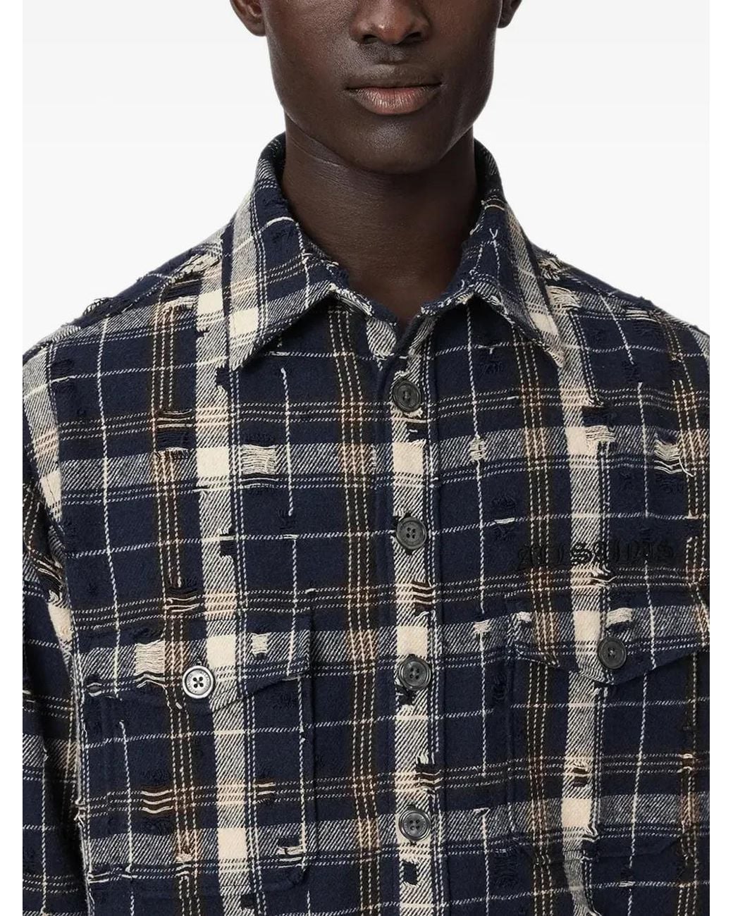 AllSaints Gray Distressed Checked Shirt for men