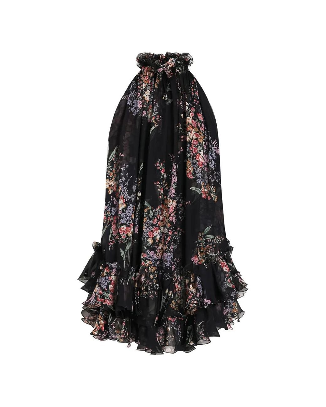 Dolce & Gabbana Black Flower Bouquets-Print Chiffon Dress