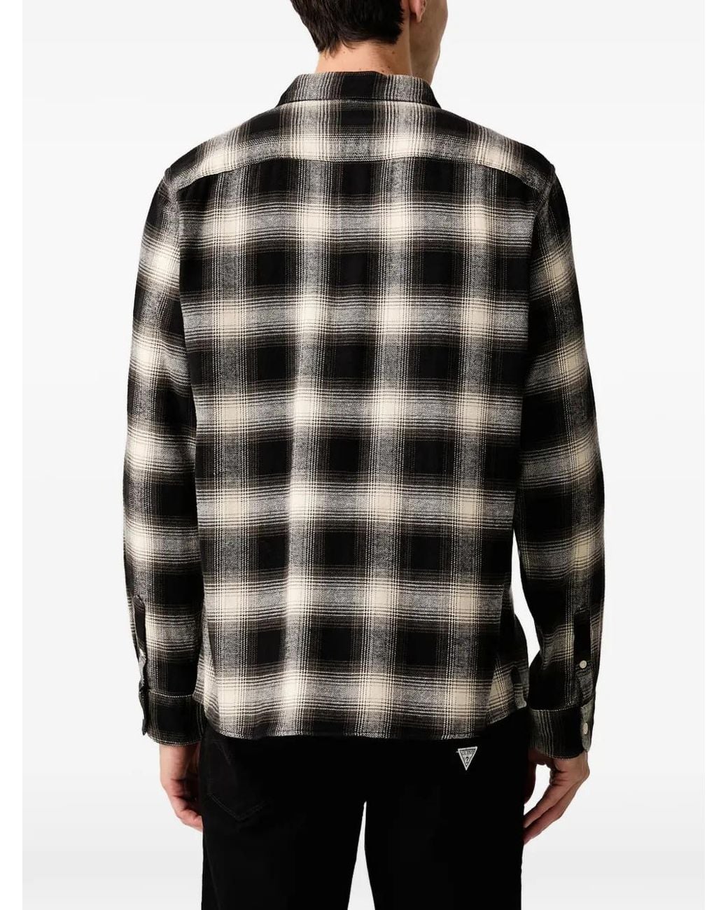 AllSaints Black Baseline Long-Sleeve Check Shirt for men