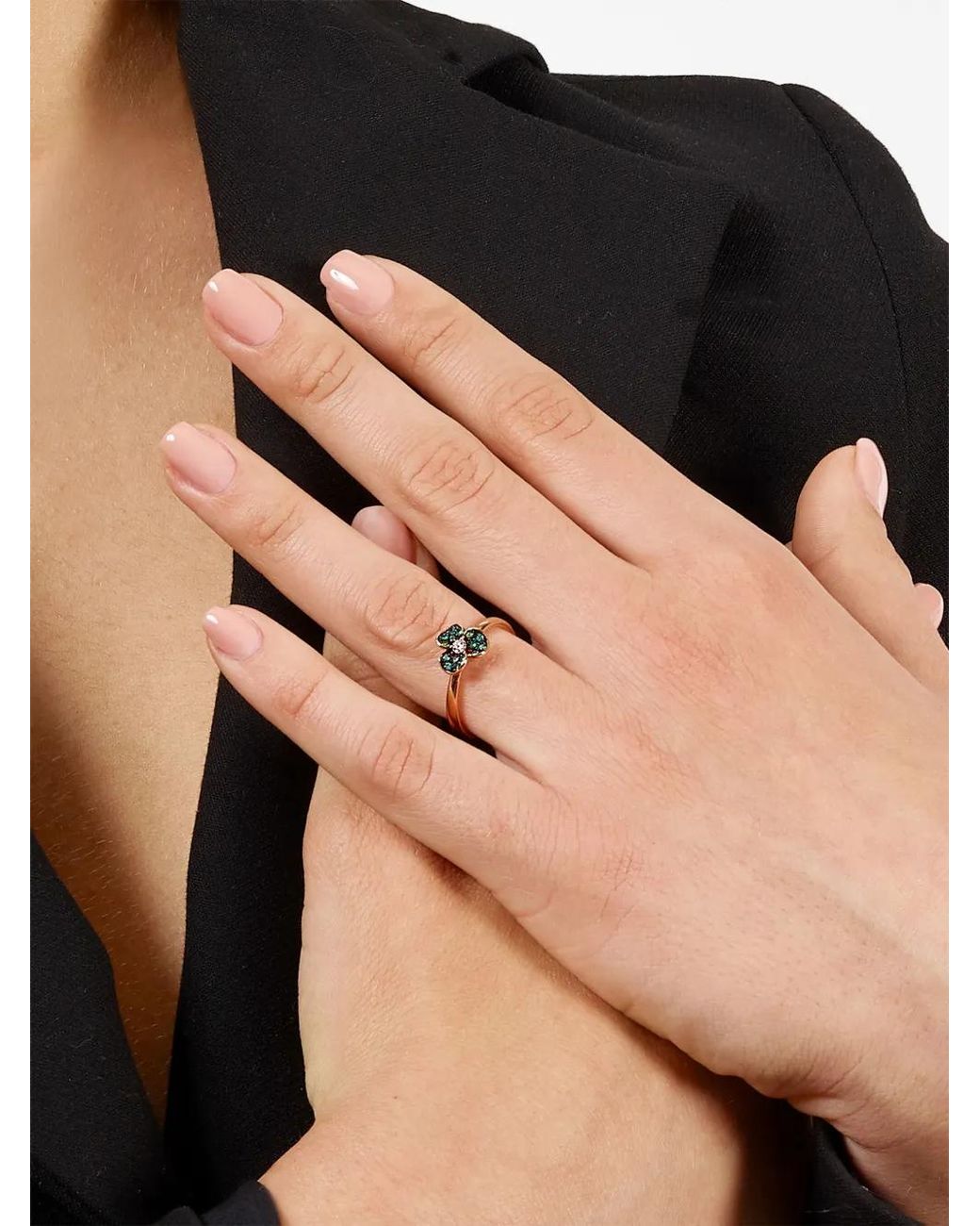 Leo Pizzo Pink 18K Rose Candy Flora Emerald And Diamond Ring