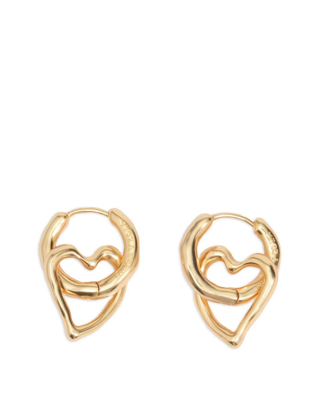 Bimba Y Lola Metallic Textured Double Hoop Heart Earrings