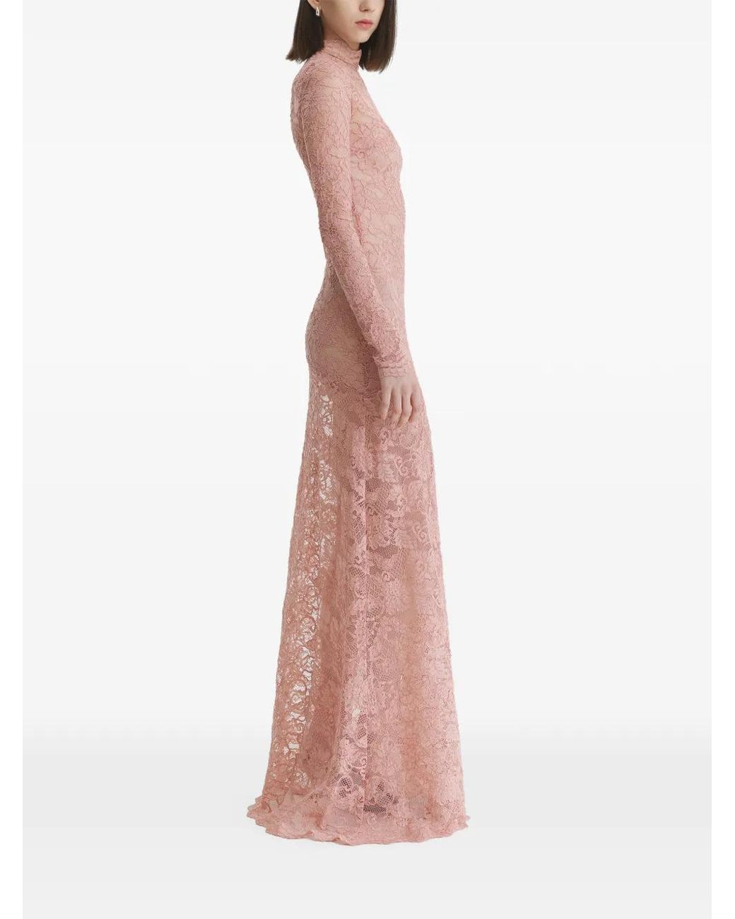 2310 STUDIO Pink Lace-Embroidered Long-Sleeve Maxi Dress