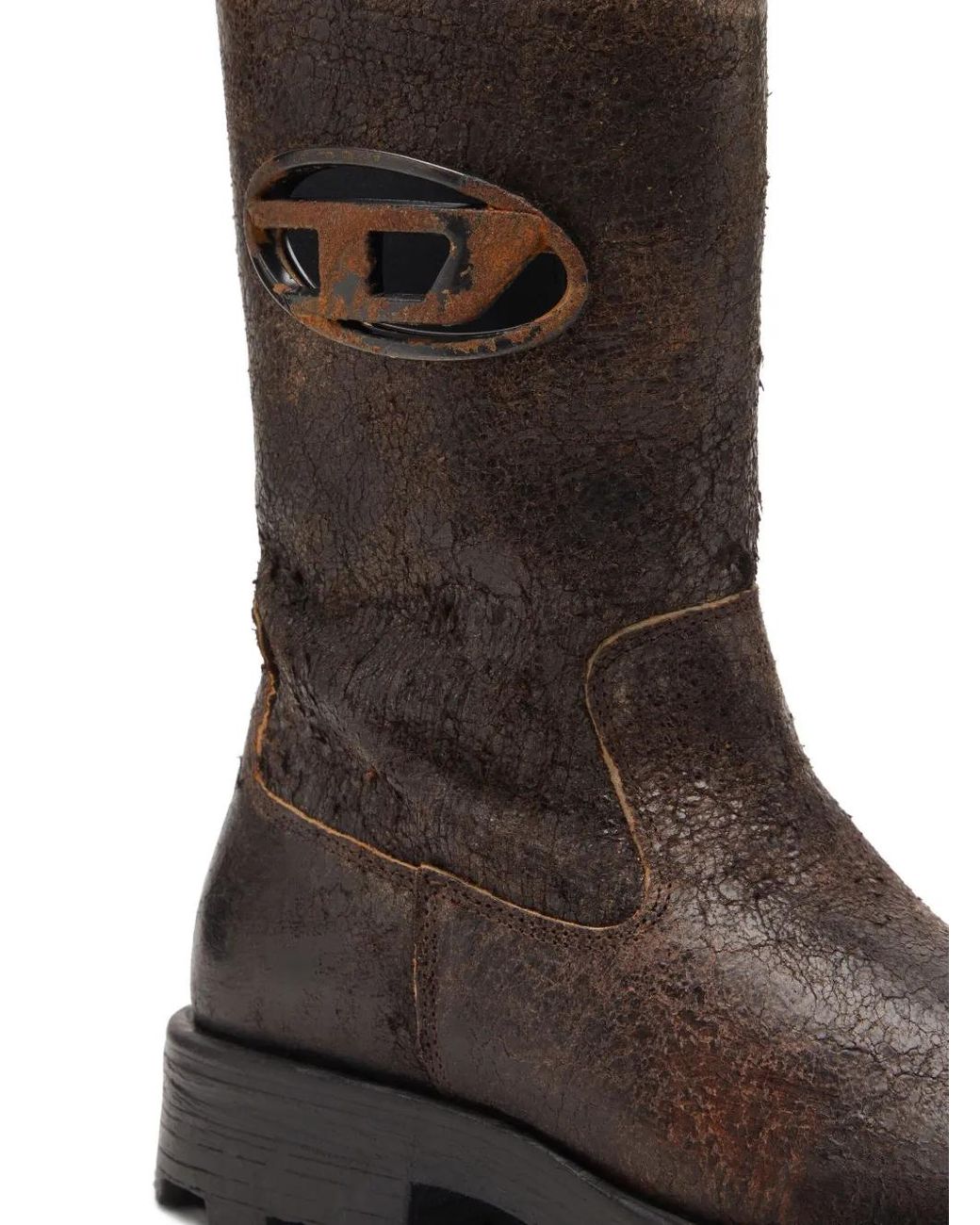 DIESEL Brown D-Hammer Distressed Crackled Suede Biker Boots